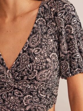 Boden Faux Wrap Crop Top Size 12 Black